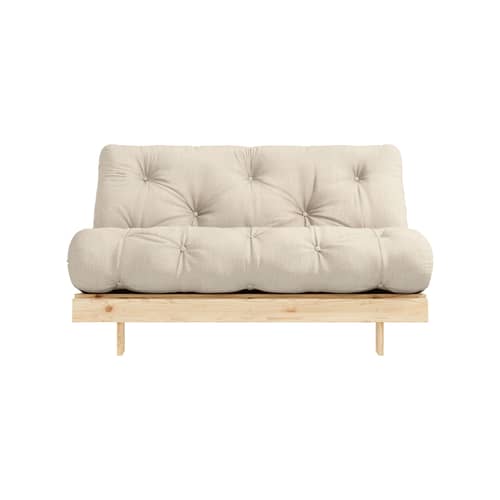 Schlafcouch Roots holz weiß / B 140 cm - 3 Positionen / Struktur Pinie Klare Kiefer - KARUP - Leinen 914 / Klare Kiefer, hell - FSC-zertifiziertes Massivholz Kiefer, Gewebe, Recycelte Mischfasern, Schaumstoff