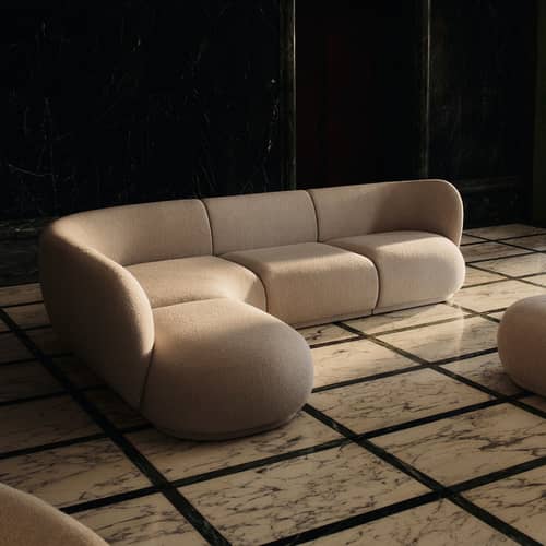 Sofa modulierbar  Rico textil beige / Modul rechts - UK Version - Ferm Living - Rechts - Holz, Schaumstoff, Schlingenpol
