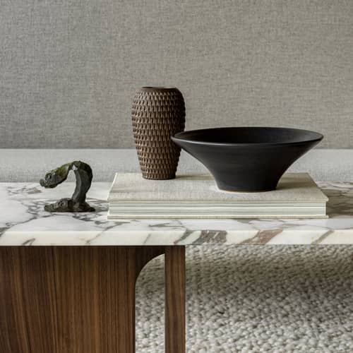 Table basse Androgyne Lounge Wood   / 120 x 45 x H 37,8 cm - Base bois - Menu - Marbre Calcatta viola / Pied noyer - Marbre Calacatta Viola, MDF plaqué noyer