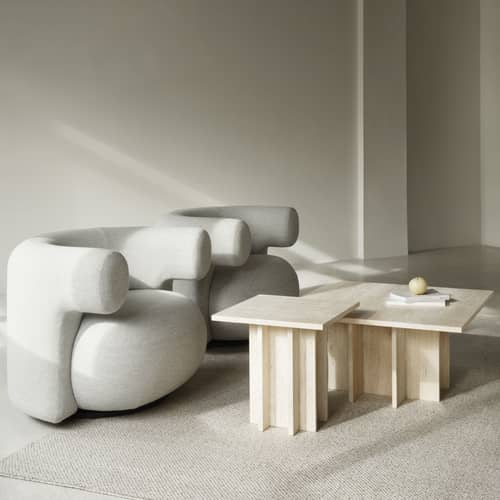 Table basse Edge Large pierre beige / Travertin - 80 x 80 x H 40 cm / Seconde vie - Normann Copenhagen - Travertine beige - Travertin