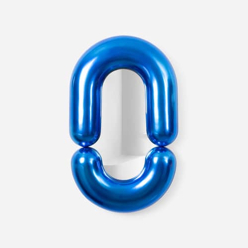 Wandspiegel Zodiac Bumper Medium keramik blau / B 55 x H 90 cm - Jean-Baptiste Fastrez, 2020 - Moustache - Metallicblau - Glas, Keramik