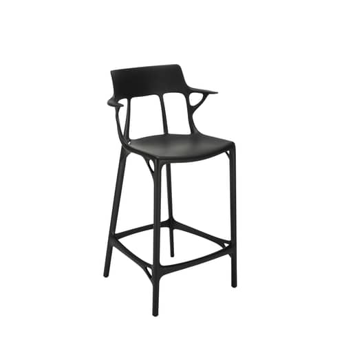 A.I Bar stool plastic material black / 65 cm - Designed by artificial intelligence - Recycled - Kartell - Black - Recycled thermoplastic technopolymer