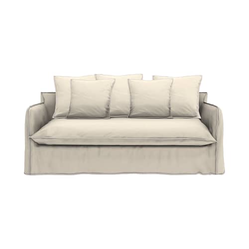 Canapé convertible Ghost 15 tissu blanc / 2 places - L 200 cm - Gervasoni - Blanc (tissu bouclé Nantes) -  Plumes, Bois, Mousse polyuréthane, Tissu