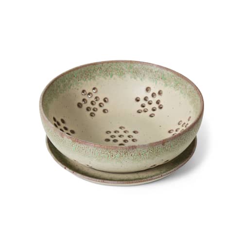 Ciotola per frutti di bosco 70s ceramics ceramica verde / Filtro per la frutta - Con piatto / Ø 17,3 cm - HK LIVING - Flush - Gres smaltato