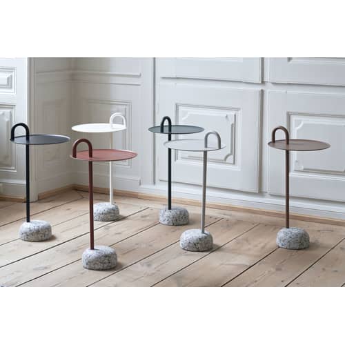 Bowler End table metal stone red / Metal & granite - Hay - Red / Grey granite - Epoxy lacquered steel, Granite