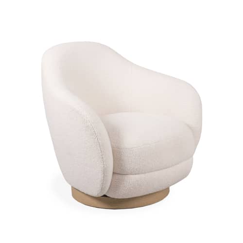 Fauteuil pivotant Bozzolo tissu blanc beige / Moyen modèle - L 75 cm / Laine bouclette - Maison Sarah Lavoine - Ecru (tissu bouclette) / Base chêne - Bois, Contreplaqué de chêne, Laine bouclée, Mousse