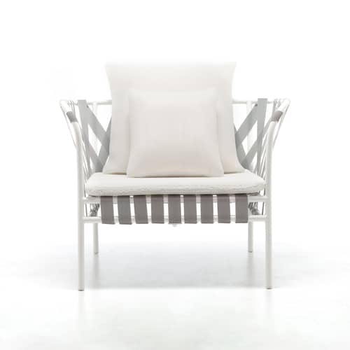 Fauteuil rembourré Inout 851 gris / Sangles élastiques - Coussins INCLUS - Gervasoni - Tissu blanc (Aspen 02) / Perle & sangles grises - Aluminium, Mousse, Sangle élastique, Tissu outdoor