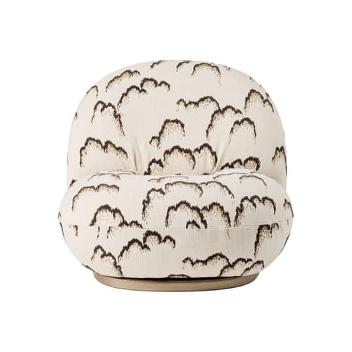 Fauteuil rembourré Pacha Dedar par Pierre Paulin / Exclusivité en édition limitée - Gubi - Motifs beige & noir (tissu Dedar) / Base or - Contreplaqué, Mousse, Tissu