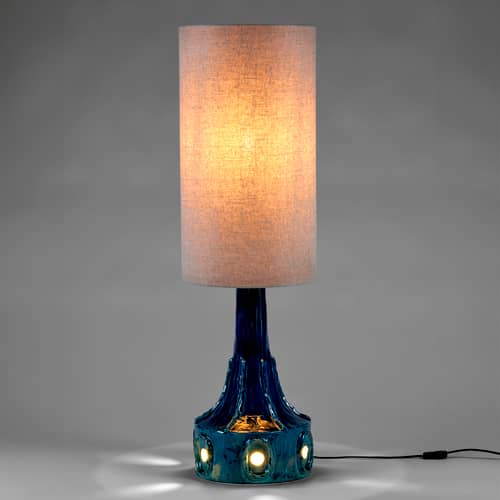 Lampe de table Georgia céramique bleu / Ø 35 x H 116 cm - Serax - Modèle n°1 / Bleu foncé - Coton, Grès émaillé
