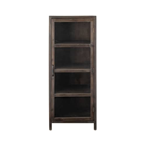 Marl Storage unit wood brown / W 50 x D 45 x H 125 cm - Bloomingville - Dark wood - Metal, Soak glass, Stained fir wood