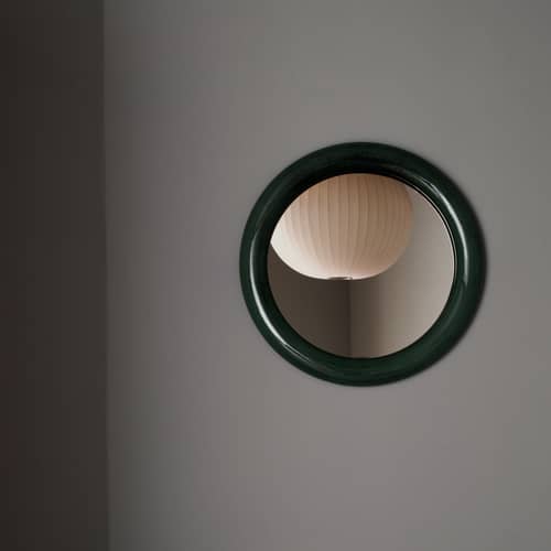 Miroir mural Duplum céramique vert / Ø 48,3 cm - raawii - Jade electric (émail réactif) - Céramique émaillée, Verre