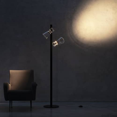 Stehleuchte Nocturne 2 - Cone glas schwarz / LED - schwenkbar - Flos - Schwarz - Aluminium, Geblasenes Borosilikatglas