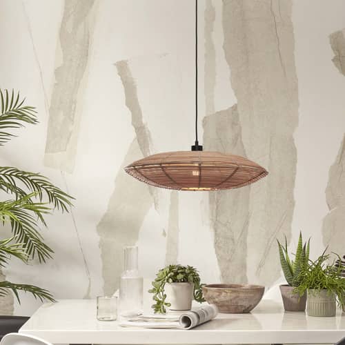 Tanami Pendant cane & fibres wood beige / Rattan / Ø 55 x H 14 cm - GOOD&MOJO - Ø 55 / Natural - Iron, Rattan