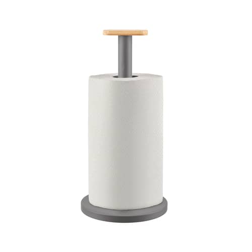 Porte-rouleau essuie-tout Mattina métal gris / Acier & bambou - Alessi - Anthracite & bambou - Acier inoxydable, Bambou