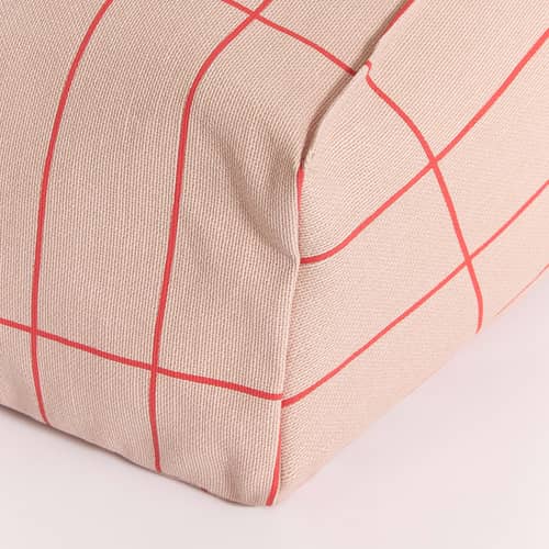 Pouf enfant Vibes tissu rose - NOBODINOZ - Rose & rouge / Grille - Coton biologique, Polystyrène expansé