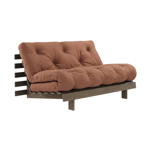 Schlafcouch Roots holz braun / B 140 cm - 3 Positionen / Struktur Braun - KARUP - Braun Tonbraun 759 / Holz Braun - FSC-zertifizierte, lackierte Massivkiefer, Gewebe, Recycelte Mischfasern, Schaumstoff