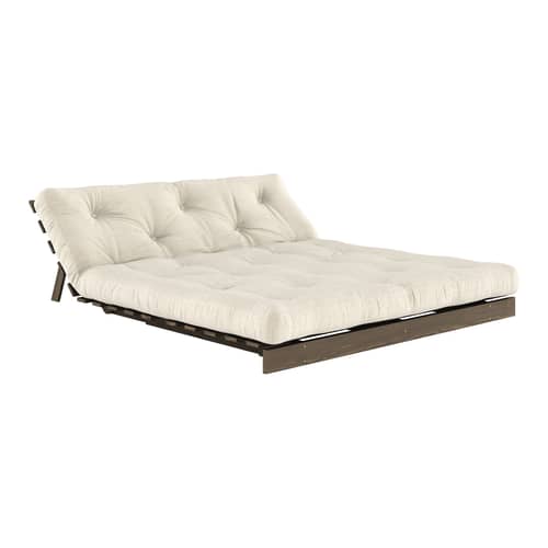Canapé convertible Roots / L 160 cm - 3 positions / Structure marron - KARUP DESIGN - Lin 914 / Bois marron - Fibres recyclées mélangées, Mousse, Pin massif certifié FSC laqué, Tissu