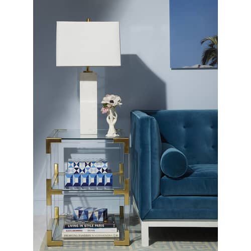 Schachtel Sorrento Small holz blau / Lackiertes Holz - 20 x 10 cm - Jonathan Adler - Small / Blau & weiß - lackiertes Holz
