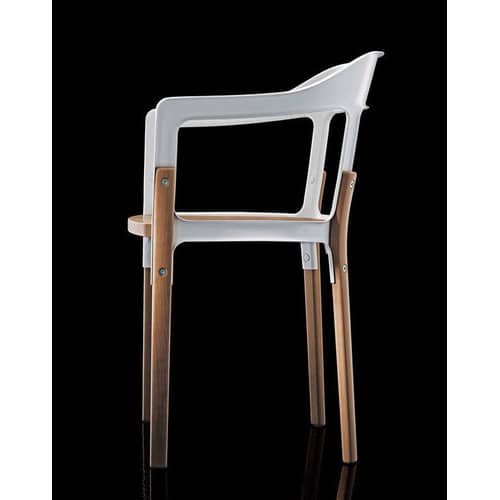 Sessel Steelwood metall weiß holz natur Zweifarbig Variante - Magis - Weiß / Buche - Buchenfurnier, gefirnister Stahl