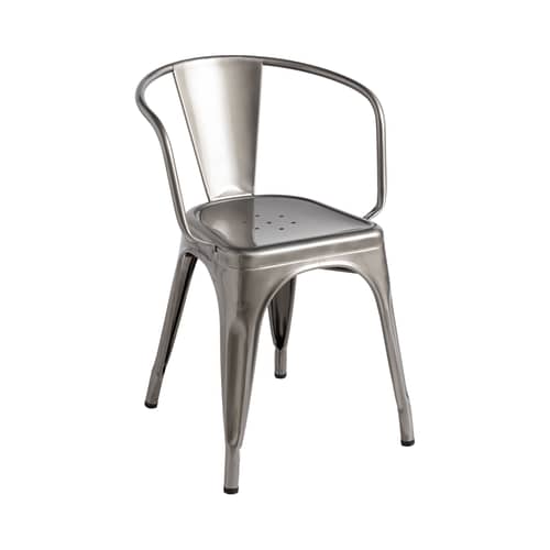 Stapelbarer Sessel A56 Indoor metall silber / Stahl - Für den Innenbereich / Neuauflage 1956 - Tolix - Roh lackiert - Stahl