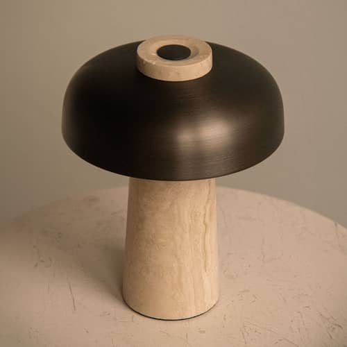 Reverse LED Wireless rechargeable lamp metal brown - Audo Copenhagen - Burnished brass / Beige - Aluminium, Raw travertine