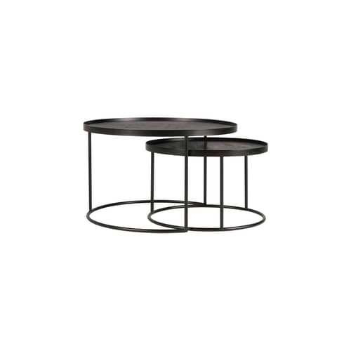  Nested tables wood black / Ø 62 x H 38 cm + Ø 49 x H 31 cm - Ethnicraft - Set 2 tables / Black - Metal, Stained plywood