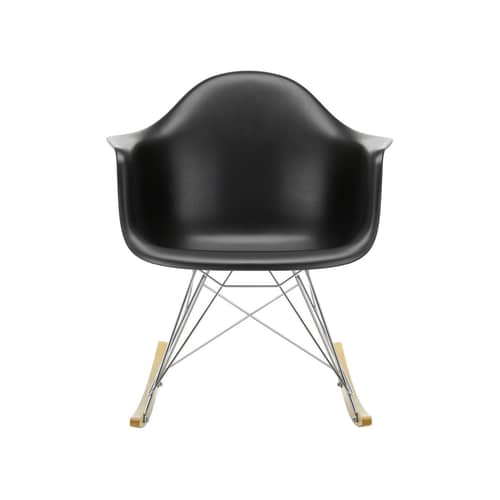 Rocking chair RE RAR - Eames Plastic Armchair / (1950) - Recyclé - Vitra - Noir / Pied chromé / Bois clair - Acier chromé, Érable massif, Plastique recyclé post-consommation