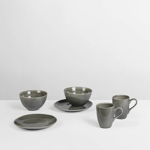 Set vaisselle Nordic Rain / Service petit-déjeuner pour 2 personnes - 6 pièces - BROSTE COPENHAGEN - Gris - Grès émaillé