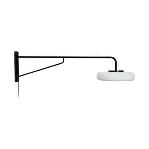 Sway LED Wall light with plug metal black / Swivel arm - L 120 cm - HÜBSCH - Black - Lacquered iron, Opal Glass