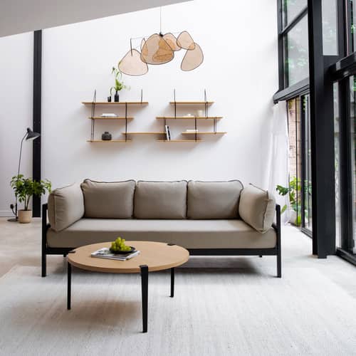 Table basse Brooklyn bois naturel / Ø 90 x H 43 cm - Chêne massif - TIPTOE - Noir graphite / Chêne - Acier thermolaqué, Chêne massif