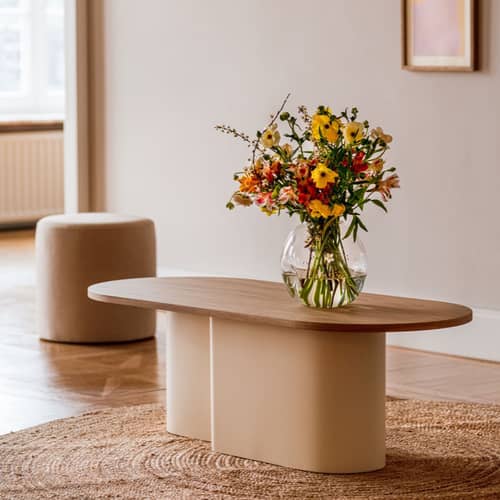 Table basse Looi bois naturel / 115 x 50 x H 37 cm - NOO.MA - Chêne naturel & beige - Acier, Placage chêne certifié FSC