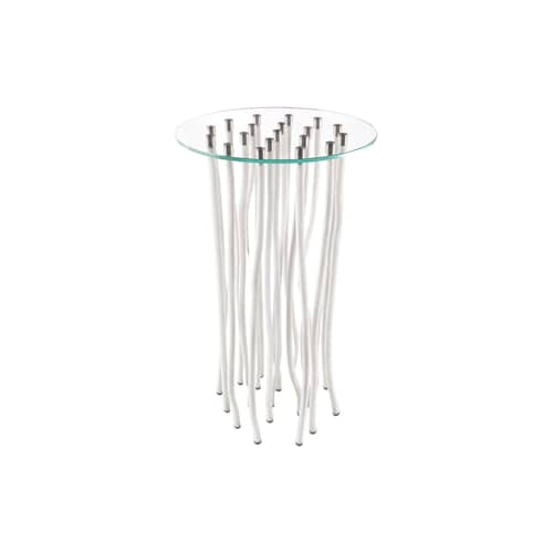 Table d\'appoint Org / Ø 60 cm x H 110 cm - Fabio Novembre, 2001 - Cappellini - Blanc & transparent - Acier, Corde polypropylène, Verre trempé