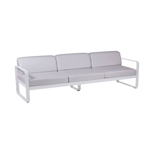 Canapé de jardin 3 places Bellevie métal tissu blanc / L 235 cm - Tissu blanc grisé - Fermob - Blanc coton / Tissu blanc grisé - Aluminium laqué, Mousse, Tissu acrylique