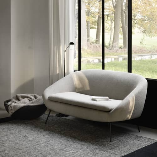 Canapé droit Barrow tissu blanc / L 141 cm - Ethnicraft - Blanc cassé - Métal laqué, Mousse haute densité, Tissu