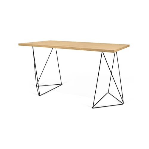 Oscar Desk natural wood / W 140 x D 75 cm - Oak - POP UP HOME - Oak / Black base - chipboard panels, Lacquered metal, MDF, Oak veneer