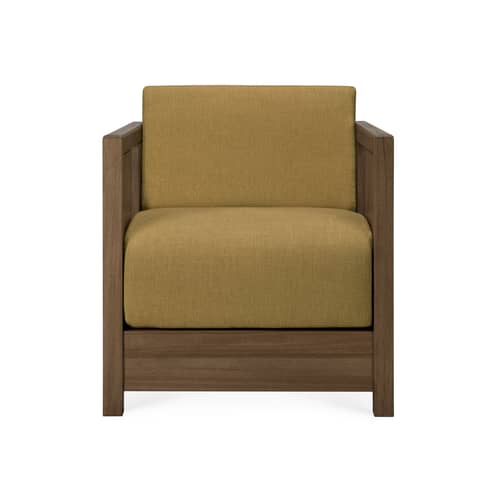 Gepolsterter Sessel Roan textil gelb - Ethnicraft - Amber / Teakholz Braun - Gewebe, High Density-Schaum, Massives Teakholz