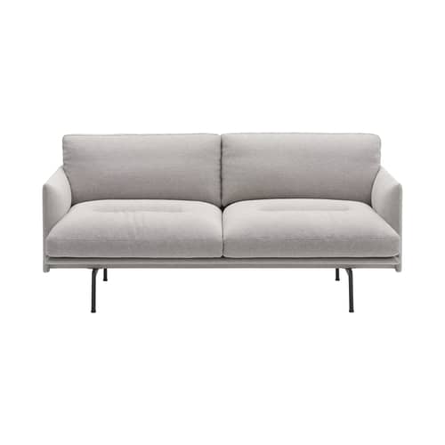 Sofa 2 Sitzer Outline Soft textil grau / L 170 cm - Muuto - Grau (Clay 12) / Schwarze Füße - FSC-zertifiziertes Holz, Kvadrat-Gewebe, PU-Schaum