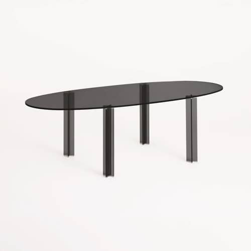 Ovaler Tisch X-T glas grau / 240 x 110 cm - Handgefertigt in Italien - Glas Italia - Rauch - Glas