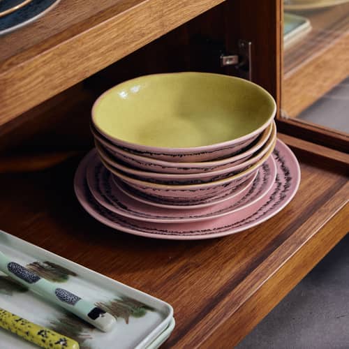 Piatto da dessert 70s ceramics ceramica rosa / Set di 2 - Ø 17,5 cm - HK LIVING - Bolla di sapone - Gres smaltato