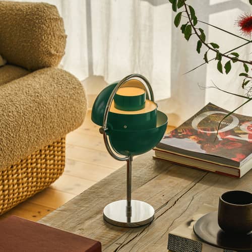 Multi-Lite Wireless rechargeable outdoor lamp metal green / Louis Weisdorf, 1972 - Gubi - Teal Green / Chromed Base - Brass