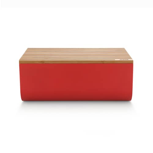 Mattina Bread box metal wood red / Steel & bamboo - 34 x 21 cm - Alessi - Red / Bamboo - Bamboo, Steel