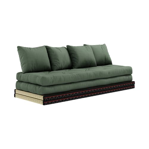 Schlafcouch Chico textil grün / Modulierbar - B 200 cm - KARUP DESIGN - Grün Olivgrün 756 - Geflochtenes Binsengras, Gewebe, Recycelte Mischfasern, Reisstroh, Schaumstoff