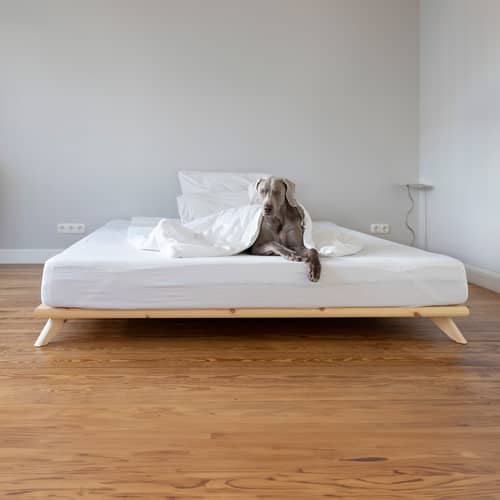 Doppelbett Senza holz natur / Für Matratze 140 x 200 cm - KARUP - Für Matratze 140 x 200 cm - FSC-zertifiziertes Massivholz Kiefer