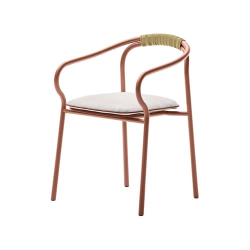 Fauteuil de repas empilable Salo tissu / Assise rembourrée - Unopiu - Terracotta / Tissu écru Nuvola - Aluminium, Corde, Mousse, Tissu outdoor
