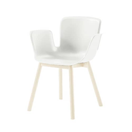 Fauteuil Juli Plastic plastique blanc / 4 pieds bois - Cappellini - Blanc - Frêne massif, Polypropylène renforcé