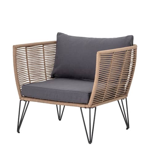 Fauteuil rembourré Mundo / Fils PVC - Bloomingville - Taupe / Tissu gris foncé - Acier laqué, Tissu polyester