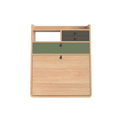 Wand-Schreibtisch Gaston holz grün / B 60 x H 72 cm - Eiche - Hartô - Aschegrün & Salbei / Eiche - eichenfurnierte Holzfaserplatte, lackierte Holzfaserplatte, Leder