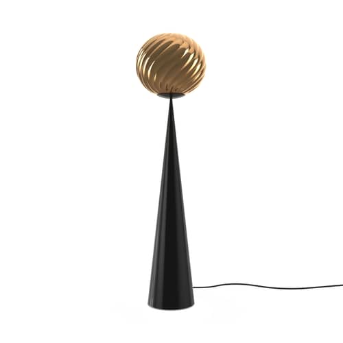 Lampadaire Whirl Cone Fat / LED - Ø 45 cm - Tom Dixon - Or / Pied noir - Acier, Polycarbonate semi-métallisé