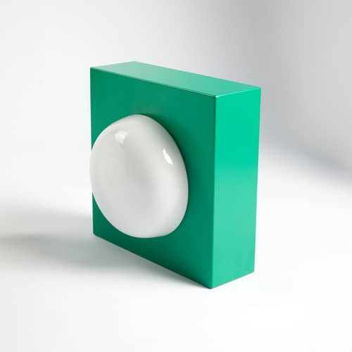 Lampe de table Hublot métal vert / Sans pied - 45 x 45 cm - Axel Chay - Vert - Acier laqué, Verre