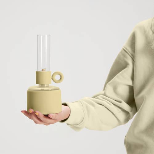 Öllampe Flamtastique XS plastikmaterial gelb / H 22,5 cm - Indoor - Fatboy - Blassgelb - Aluminium, Glas, Silikon